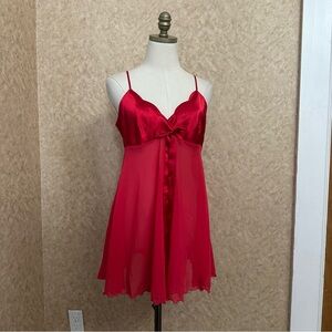 VTG Y2K 2000s Red Satin Open Front Lingerie Babydoll Slip Dress Chemise NWT